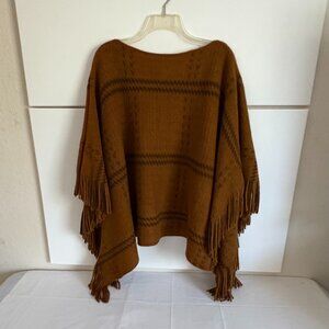 Do Everything in Love Brown Knit Fringe Versatile Poncho One Size Cozy Boho